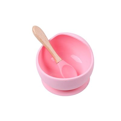 2 Pcs Baby Silicone Anti-drop Complementary Healthy Food Grade Childs Tableware Circularity Food Spoon Bowl Set