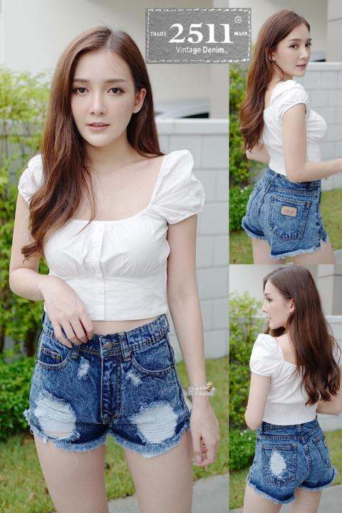 ถูกสุดๆ-2511-jeans-by-araya-กางเกงขาสั้นผู้หญิง-กางเกงยีนส์ขาสั้น-ผญ-กางเกงยีนส์ขาสั้น-ผ้าไม่ยืด-ฟอกสีสโนแต่งขาดแบบเท่ๆ-เข้ารูป-ทรงสวยเป๊ะเว่อร์-เอวสูงใส่สบาย-แบรนด์2511-jeans