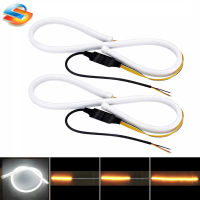 【CW】2pcs Flexible Flowing Tube Strip Car DRL Turn Signal Angel Eye White Amber LED Daytime Running Lamp Headlight 30cm 45cm 60cm