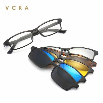 VCKA 5 Lenes Magnet  Sunglasses Mirrored Replaceable Sheet Glasses Men Polarized Custom Prescription Small Frame Myopia Eyewear