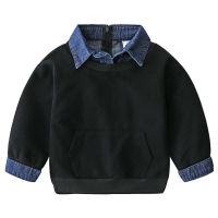 2021 Spring Autumn New Design 2 3 4 5 6 7 8 9 10 12 Years Children Turn-down Collar Denim Patchwork Sweatshirt For Kids Baby Boy