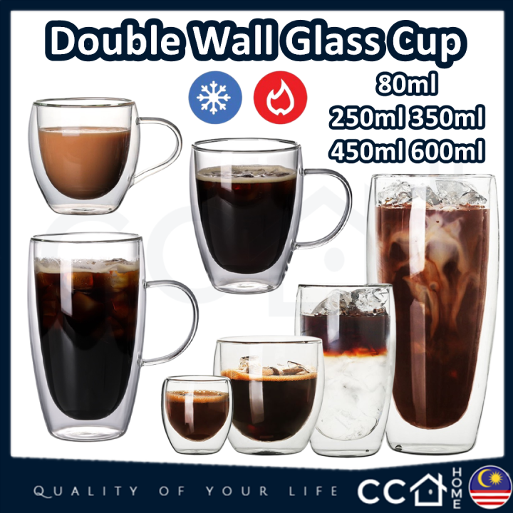 (With Handle/No Handle) Double Wall Glass Cup Coffee Glass Cup Mug