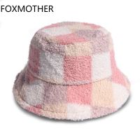 {You have a hat}FOXMOTHER แฟชั่นกลางแจ้งหมวกตกปลาปานามาใหม่หมวกทรงถังเฟอร์ลายสก๊อต Bob Chapeau ผู้หญิงฤดูหนาว