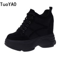 Women Sneakers Leather Casual Platform Trainers Black Shoe 11CM Heels Autumn Wedges Breathable Woman Height Increasing Shoes New