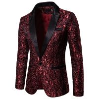 ZZOOI Mens Red Floral Suit Jacket One Button Stylish Jacquard Dinner Jacket Tuxedo Blazer Men Wedding Party Prom Blazers Costume Homme