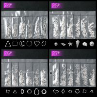 1 Pack Mix 6 Shape Silver Sea Shell Geometry Frame 3D Metal Studs Nail Art Alloy Gems Decorations Manicure DIY Tips 24-28