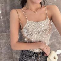 COD DSFDSFEEEE Womens Glitter Strappy Tank Sexy Sparkle Cami Swing Clubwear Sequins Shorts Night Out Vest