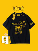 Bkmk เสื้อยืดแขนลำลองขาสั้นผู้ชาย,เสื้อคู่รักทรงหลวมผ้าฝ้ายบริสุทธิ์ฮิปฮอปวินเทจ