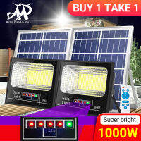 MULLER?สว่างยันเช้า?【1 แถม 1 】 โคมไฟโซล่าเซลล์ ไฟโซล่าเซลล์ 80W 150W 300W 500W 800W solar light outdoor garden สีขาว สปอร์ตไลท์ โซลา ไฟแสงอาทิตย์ ไฟ LED กันน้ำ ไฟทางโซล่าเซล