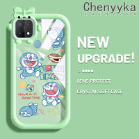 เคส Chenyyka สำหรับ OPPO A15 A35 A15s 4G เคสเคสการ์ตูนรูปโบว์มอนน้อยมอนสเตอร์น้อยโดราเอมอนสเตอร์ตัวเล็กเคสนิ่มทนต่อการขัดถูเคสโทรศัพท์โปร่งใสฝาครอบป้องกันเลนส์กล้องถ่ายรูป TPU ซิลิกาเจล