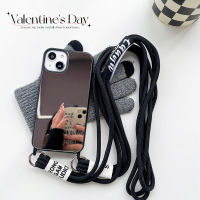 เคสโทรศัพท์มีสายคล้องกระจกกันกระแทกสำหรับ iPhone 14 13 12 Pro Max,เคสป้องกันเคสป้องกันซิลิโคนกันกระแทก