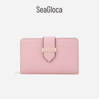 SeaGloca กระเป๋าเงินผู้ชายสีทึบบรรจุขนาดใหญ่มีซิปใหม่สำหรับผู้หญิง