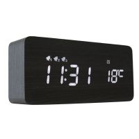 Alarm Clock LED Digital Wooden USB/AAA Powered Strap Temperature Humidity Voice Control Snooze Electronic Desk Clock