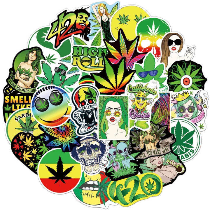 ส่งไว-hemp-leaf-420-rasta-stickers-สติ๊เกอร์คุณภาพสูง-กันน้ำ-ใช้งานง่าย-diy-phone-helmet-luggage-notebook-laptop-car-suitcase-waterproof-graffiti-kids-sticker-toy