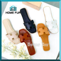 Home Fur รองเท้าแตะของผู้หญิง รองเท้าเเฟชั่น แบบสวม ส้นแบน ใส่สบาย