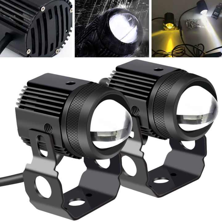 2PCS Mini Driving Fog Light Mini Motor Spotlight White+Yellow ...