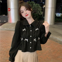 Black Shirt Women Fashion Long Sleeve Blouse New Design 2023 Korean Style Tops