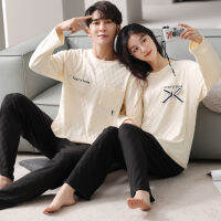 Yasuk Spring Autumn Womens Casual Soft Sleepwear Homewear Couple Pajamas Set With Pants Cotton Simple Solid Bow Unisex