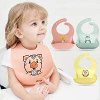 【DT】hot！ Baby Bibs Silicone Bib Feeding Cartoon Print Proof and Antifouling Put Snacks Safe Material