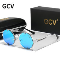 GCV High Quality Gothic Steampunk Sunglasses Polarized Men Women Brand Designer Vintage Round Metal Frame Sun Glasses