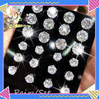 【จัดส่งที่รวดเร็ว✨】12 Pair/set Women Men Simple Crystal Zircon Six-claw Ear Stud Earrings