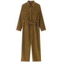 【Ready】? The new plus-size womens spring and autumn tooling thin jumpsuit suit is handsome and fashionable high-waisted straight-leg skin-covering jumpsuit