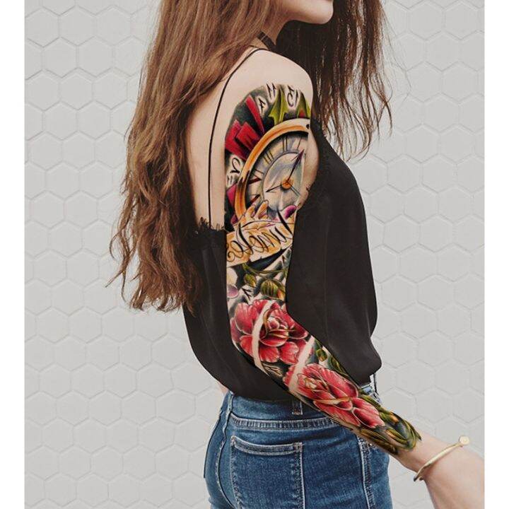 hot-dt-temporary-tattoo-stickers-black-snake-flower-fake-female-rose-peony-water-transfer