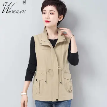 Khaki sleeveless outlet jacket