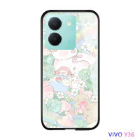 พร้อมเคสโทรศัพท์สำหรับ Vivo Y15S/Y15A/Y21A/Y01/Y36 5G เคสมันวาวกันกระแทกเด็กหญิงดอกไม้สุดหรูกระจกเทมเปอร์ฝาหลังใหม่ปลอก