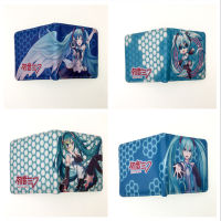 Hatsune Miku กระเป๋าสตางค์ใบสั้น2ช่องพิมพ์ช่องเสียบการ์ด2ช่องมีช่องใส่อัลบั้มรูป1ช่องกระเป๋าเหรียญลายกระตูน Dompet Pelajar ซิป1ช่อง