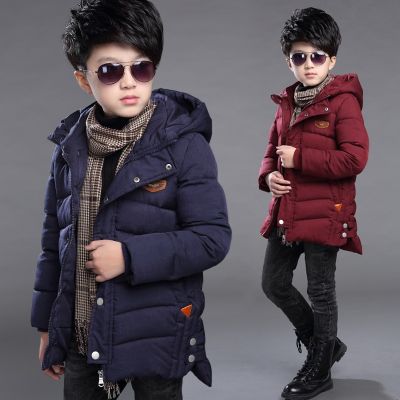 4 6 8 10 12 14 Years Big Boys Jacket Autumn Winter Thicken Warm Teenager Kids Jackets Fashion Long Style Zipper Hooded Boys Coat