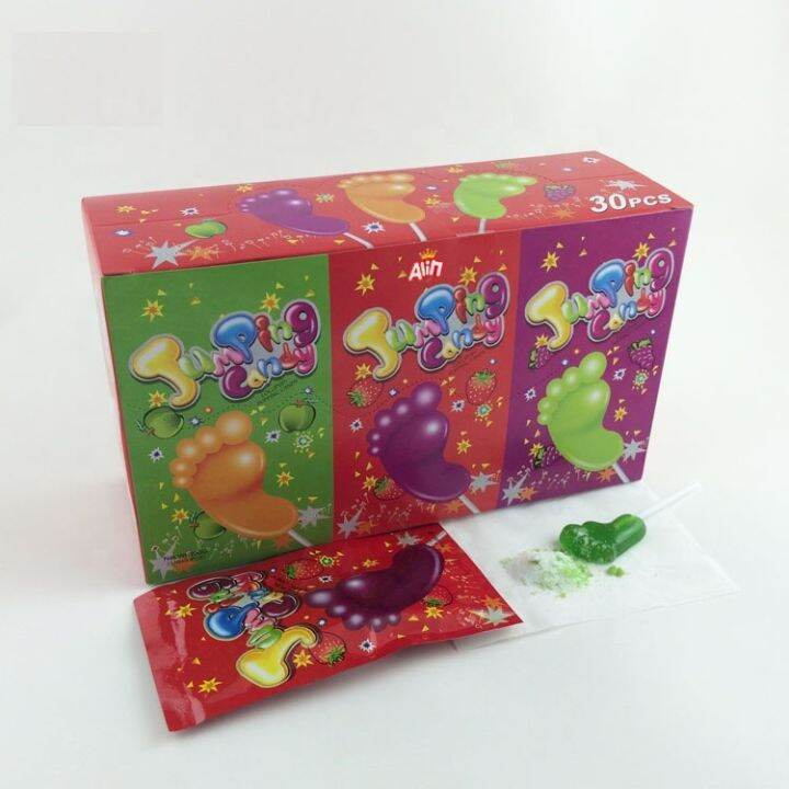 Jumping Candy อมยิ้มรูปเท้า ผงละลายในปาก เป๊าะแป๊ะ 1 กล่อง มี 30 ซอง