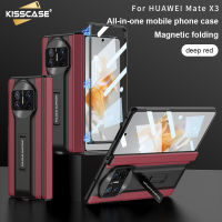 KISSCASE เคสโทรศัพท์หนังระบบแม่เหล็กแบบธรรมดาพร้อมฐานตั้งสำหรับ Huawei Mate เคส X3พร้อมกระจกหน้าจอด้านหน้าฟิล์มสำหรับ HUAWEI Mate HUAWEI X3คู่หรูหราฝาครอบป้องกันการกระแทกสุดคลาสสิกไฮเอนด์