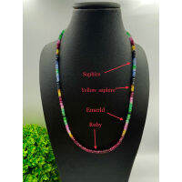 16 inch Natural Faceted Roundel Shape  Multi Saphire 3 mm Nacklace for men and Women