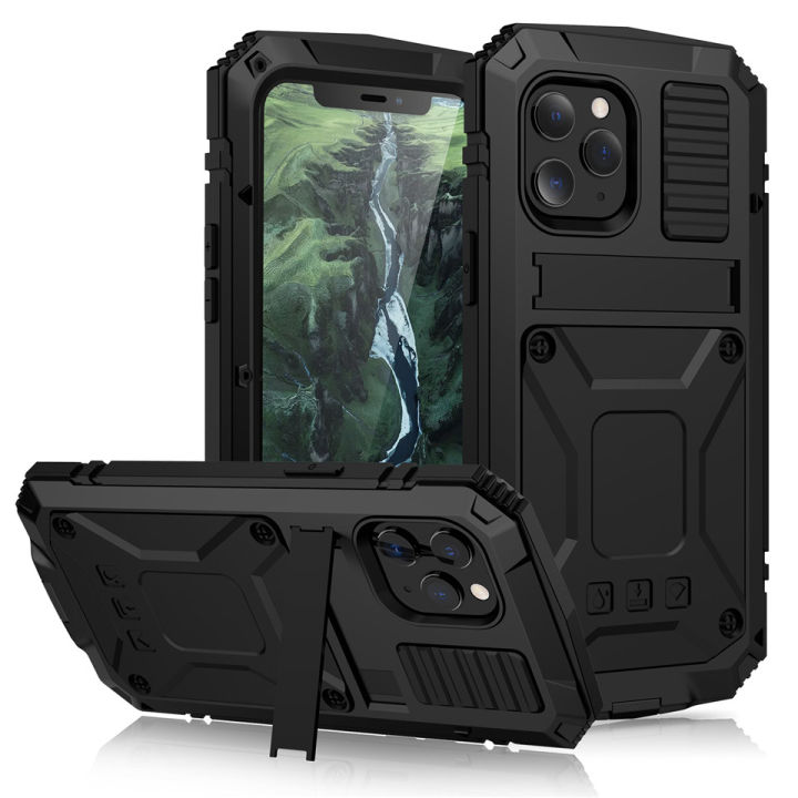 Full-Body Rugged Armor Shockproof Protective Case for iPhone 13 12 Pro Max 11 Pro Max Mini Kickstand Aluminum Metal Cover