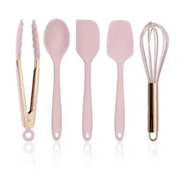 5Pcs Mini Silicone Cooking Utensils Set Rose Gold Non Stick Cream Spatula  Cake Scrapers Spoon Heat Resistant Kid Kitchen Utensil