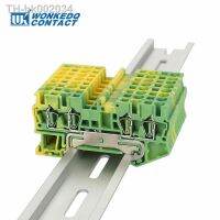 ☃✵ 5Pcs ST2.5-QU-PE Grounding Spring Cage Cable Connector 4 Contact 2.5mm² Electric Earth Din Rail Terminal Block ST 2.5-QUATTRO