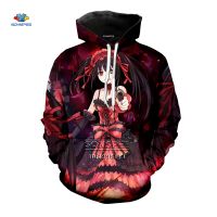 ญี่ปุ่นอะนิเมะวันที่สาวสด Tokisaki Kurumi ฝันร้าย3D พิมพ์เสื้อยืดผู้ชายคลุมด้วยผ้า H Oodies ฮาราจูกุลำลองผู้ชายเสื้อผ้า