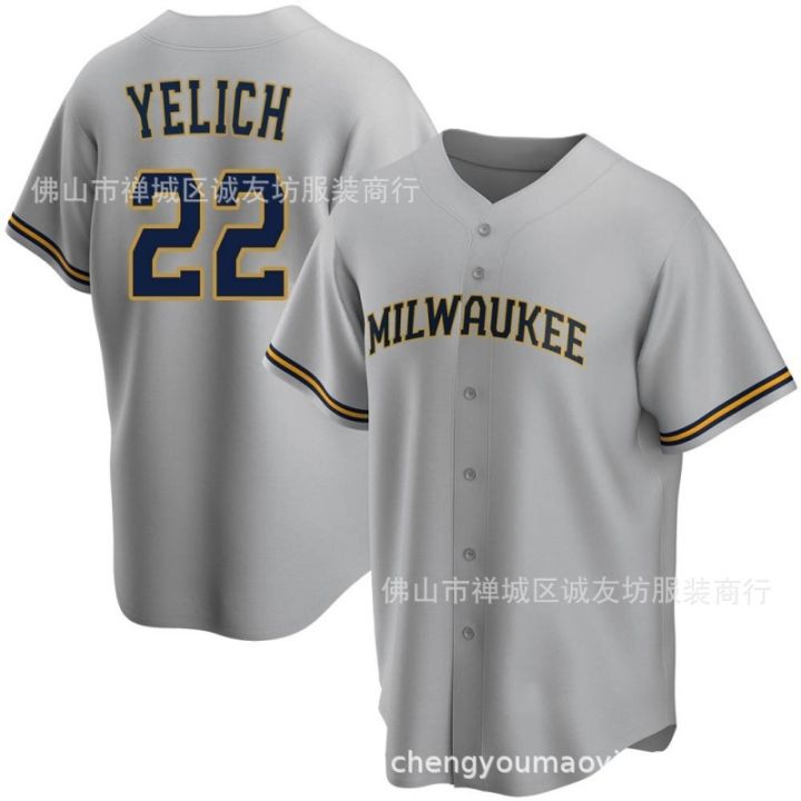 ✿○♨ Brewers 22 Gray Fan Baseball Jersey MLB Brewers Yelich
