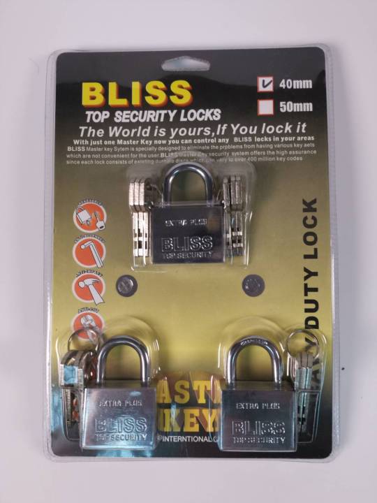 bliss-กุญแจระบบลูกปืนมาสเตอร์คีย์-40มิล-เซ็ท-2-3-4-5-ชุด-กุญแจมาสเตอร์คีย์ไขได้ในดอกเดียว