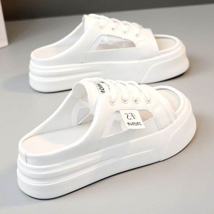 july-plover-summer-two-wear-slip-on-sandals-female-2023-net-red-hot-style-thick-soled-all-match-breathable-casual-white-shoes