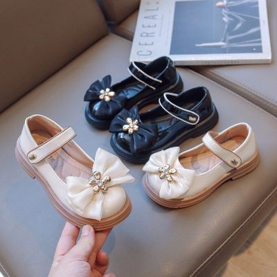 Girls Leather Shoes New Childrens Girls Princess Shoes Fashion Casual Kids Shoes Bowknot Low Heel Rubber Soft Sole Single Shoe