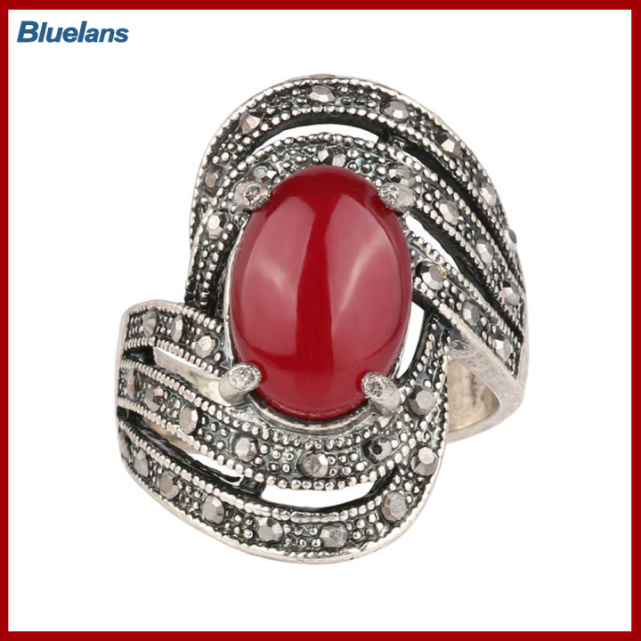Bluelans®แหวนอัญมณีเทียมฝังเลี่ยมอย่างหรูหราสำหรับของขวัญเครื่องประดับสตรีปาร์ตี้วินเทจ
