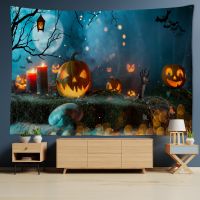 Halloween Pumpkin Party Tapestry Boho Decor Psychedelic Witchcraft Wall Hanging Halloween Ghost Flaming Pumpkin Pattern