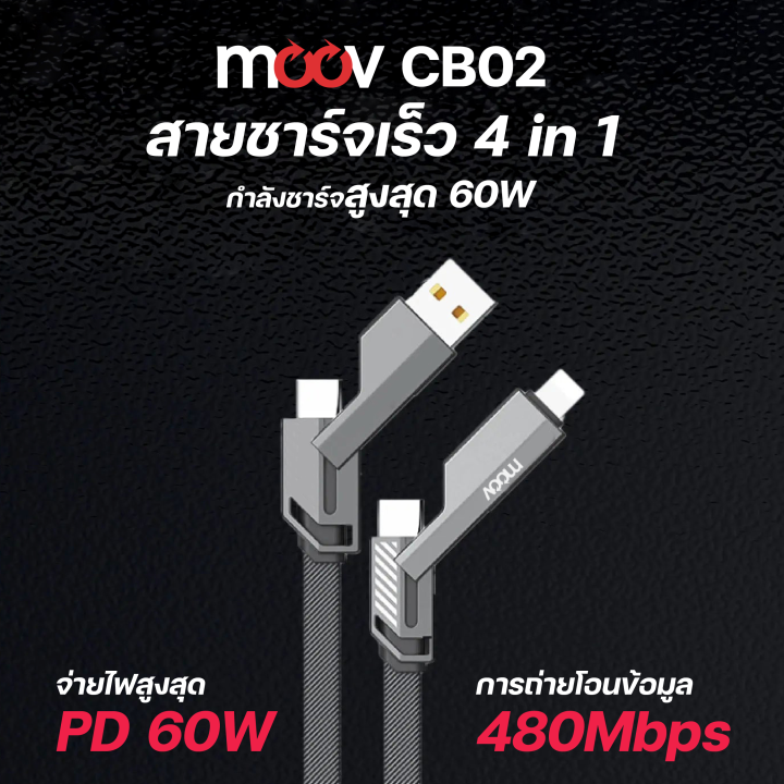 เหลือ-249บ-คูปองใต้สินค้า-moov-cb01-cb02-สายชาร์จเร็ว-4-in-1-usb-a-type-c-l-cable-สายยาว-1-เมตร-2-เมตร-1-5-เมตร-สาย-adapter-60w-pd-fast-charge-อแดปเตอร์-หัวแปลง-ตัวแปลง-laptop