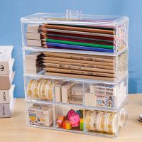 Stationery Organizer Clear Make Up Organizer Storage Box Organizer for Cosmetics Container Case with Lid Pen Holder Stackable