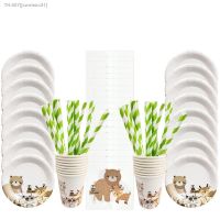 ✢☢ 8/20Pcs Animal White Disposable Tableware Bear Paper Cup Plates Napkins for Kids Birthdays Baby Shower Party Decoration Supplies