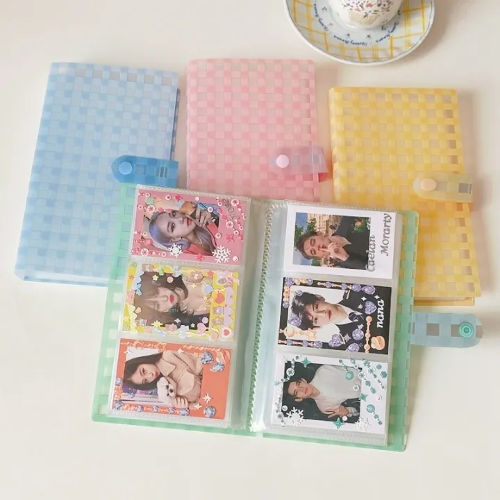 ins-kpop-photocard-holder-book-korean-photo-card-holder-kawaii-photo-album-plaid-idol-photo-album-card-collect-book