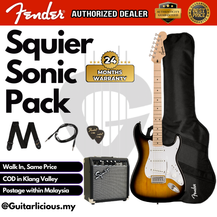 Squier by Fender Sonic SSS Stratocaster Electric Guitar Pack Gig Bag