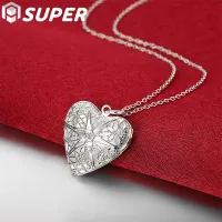 925 Sterling Silver Photo Frame Heart Necklace 16/18/20/22/24/26/30 Inch Chain For Woman Man Charm Wedding Jewelry